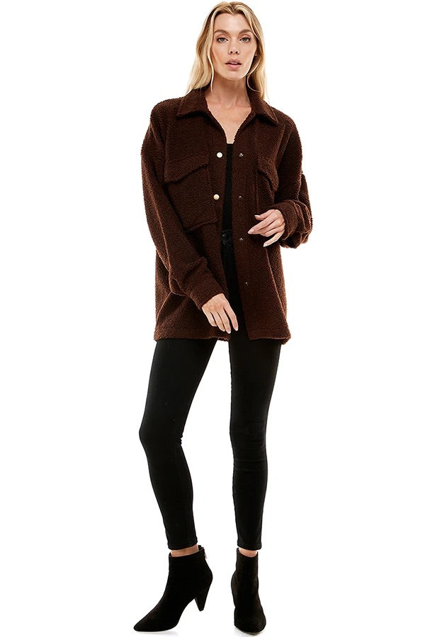 COCOA TEDDY BUTTON DOWN SHACKET