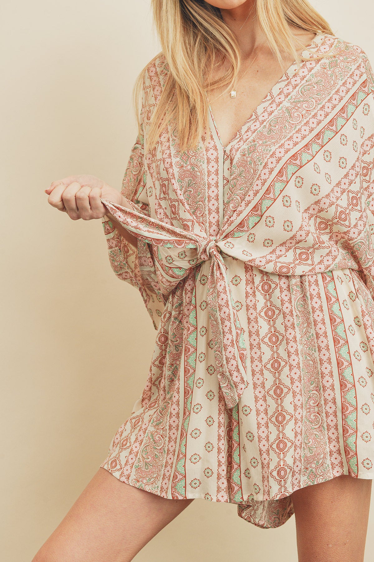 Pink Bahamas Tie-Accent Romper