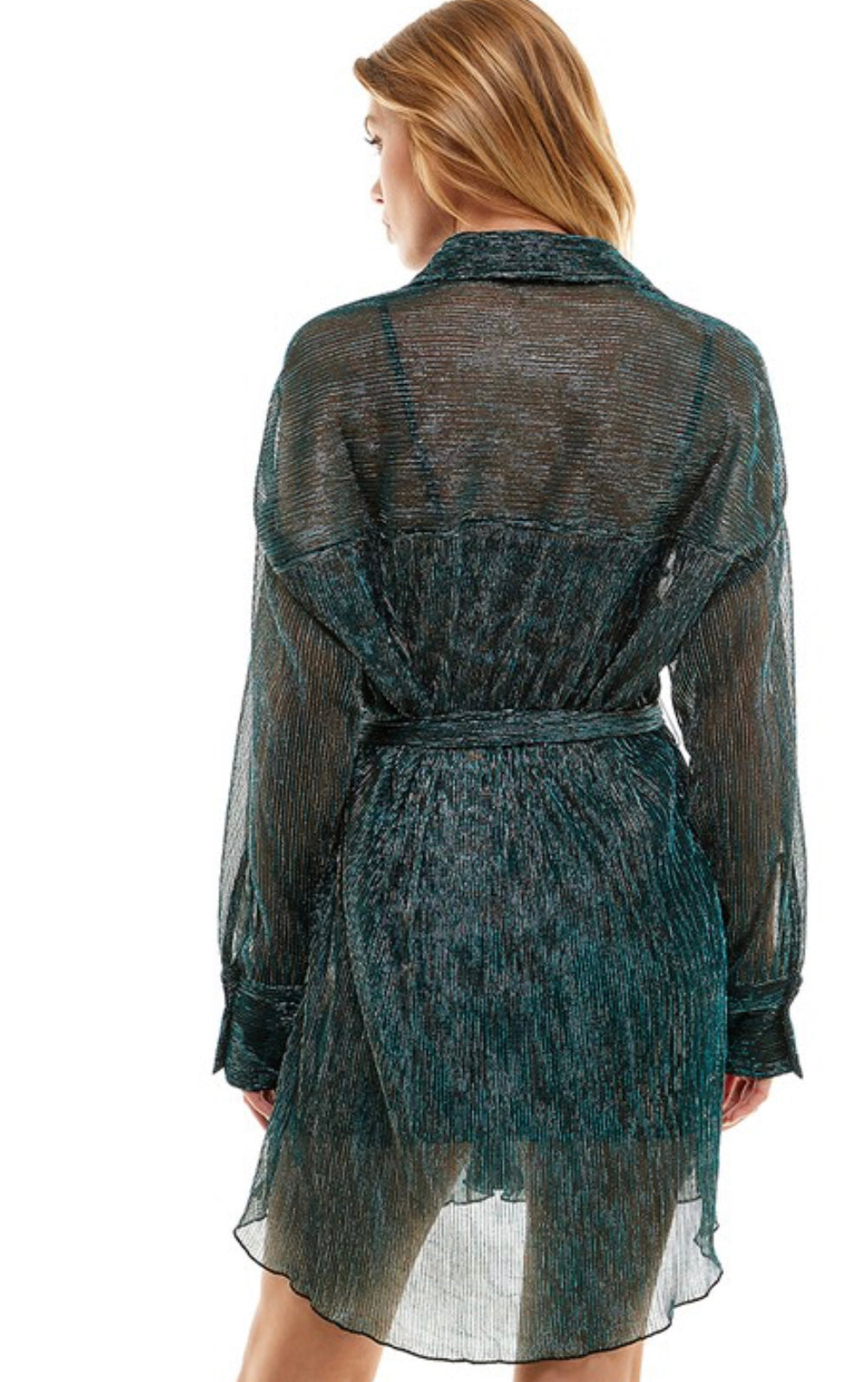 Teal Rain Pleated Shirt Dress