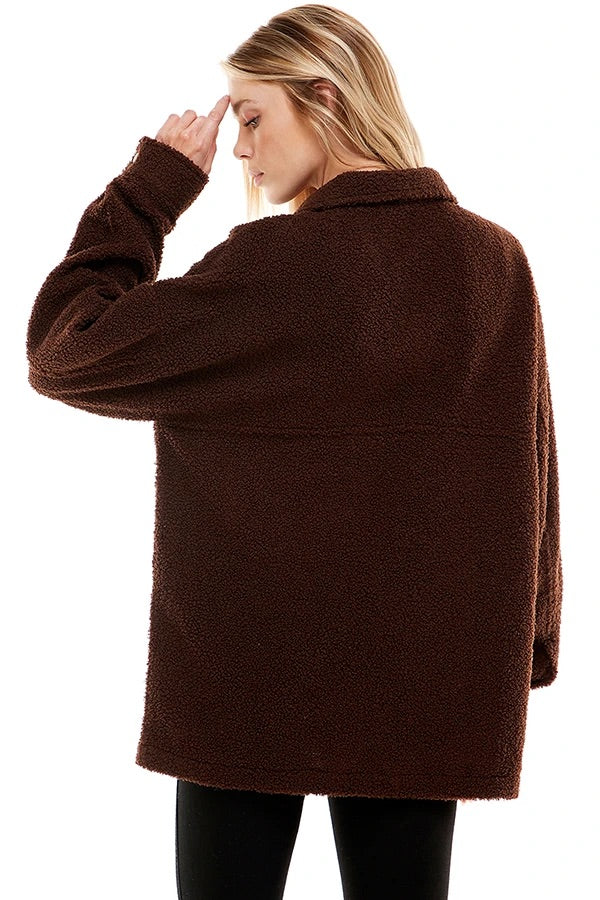 COCOA TEDDY BUTTON DOWN SHACKET