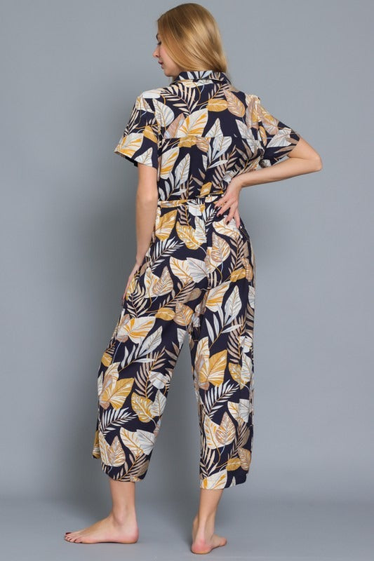 Catching Flights Collar Belted Jumpsuit