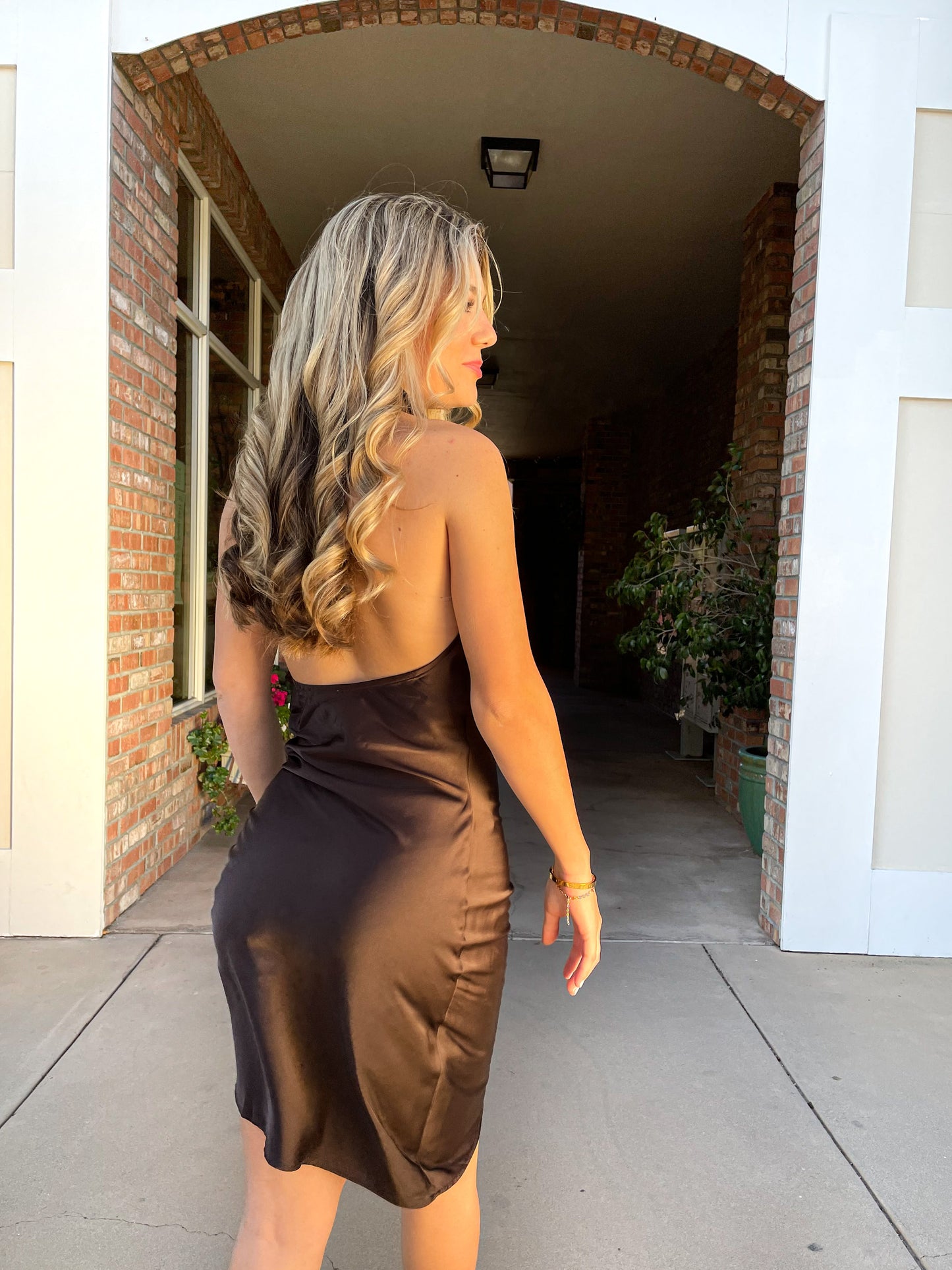DANIELA RUCHED MINI SATIN DRESS