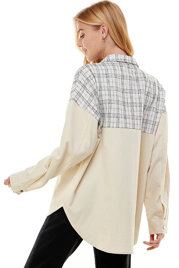 BLAIRE CONTRAST TWEED OVERSIZED SHIRT