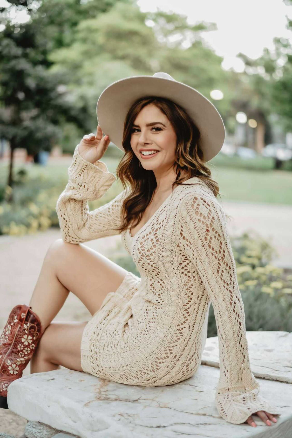 Felicia Bell Sleeve Crochet Dress