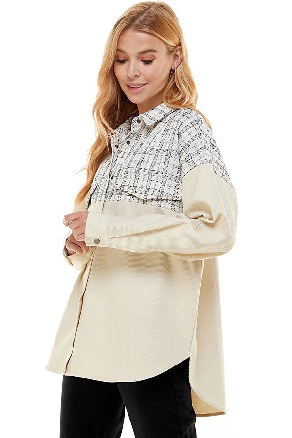 BLAIRE CONTRAST TWEED OVERSIZED SHIRT
