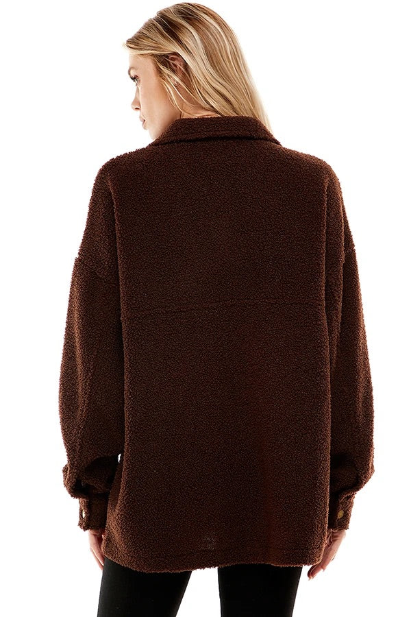COCOA TEDDY BUTTON DOWN SHACKET