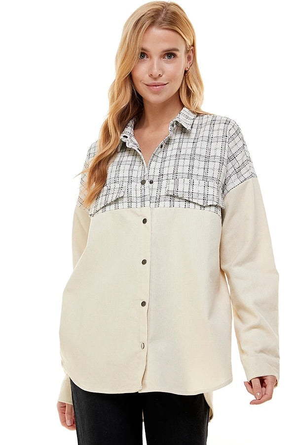 BLAIRE CONTRAST TWEED OVERSIZED SHIRT