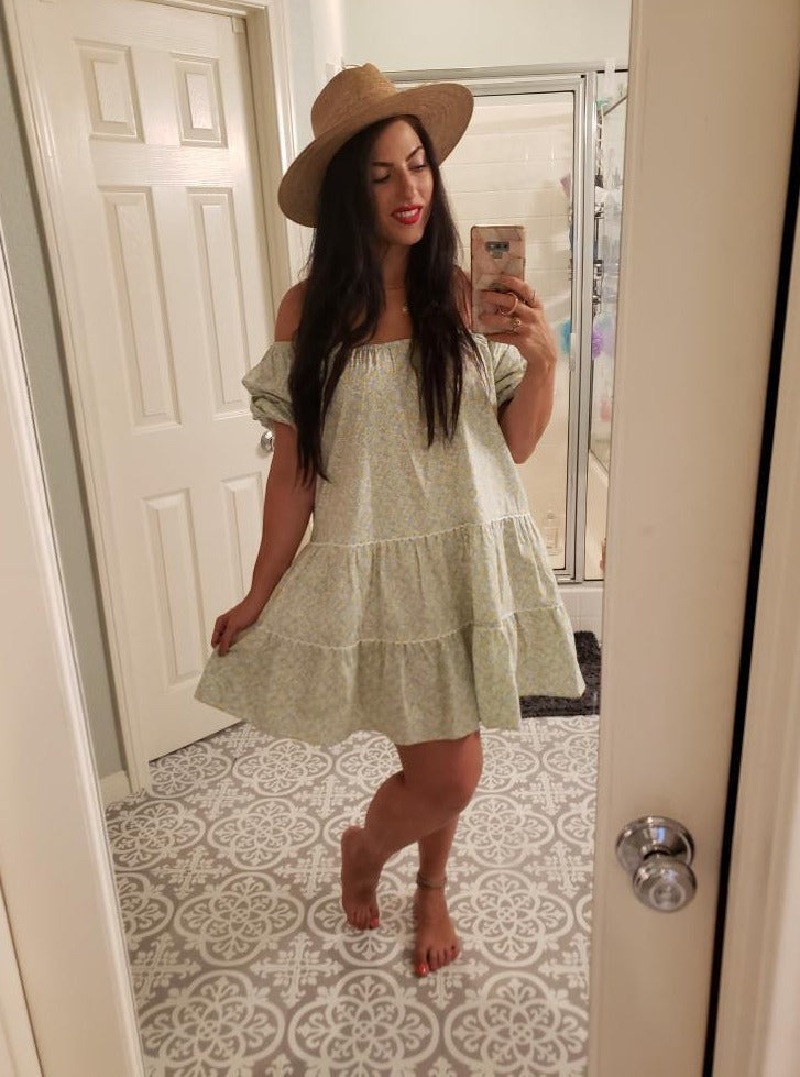 FLOWER FIELDS FOREVER POPOLINE TIERED KNEE DRESS
