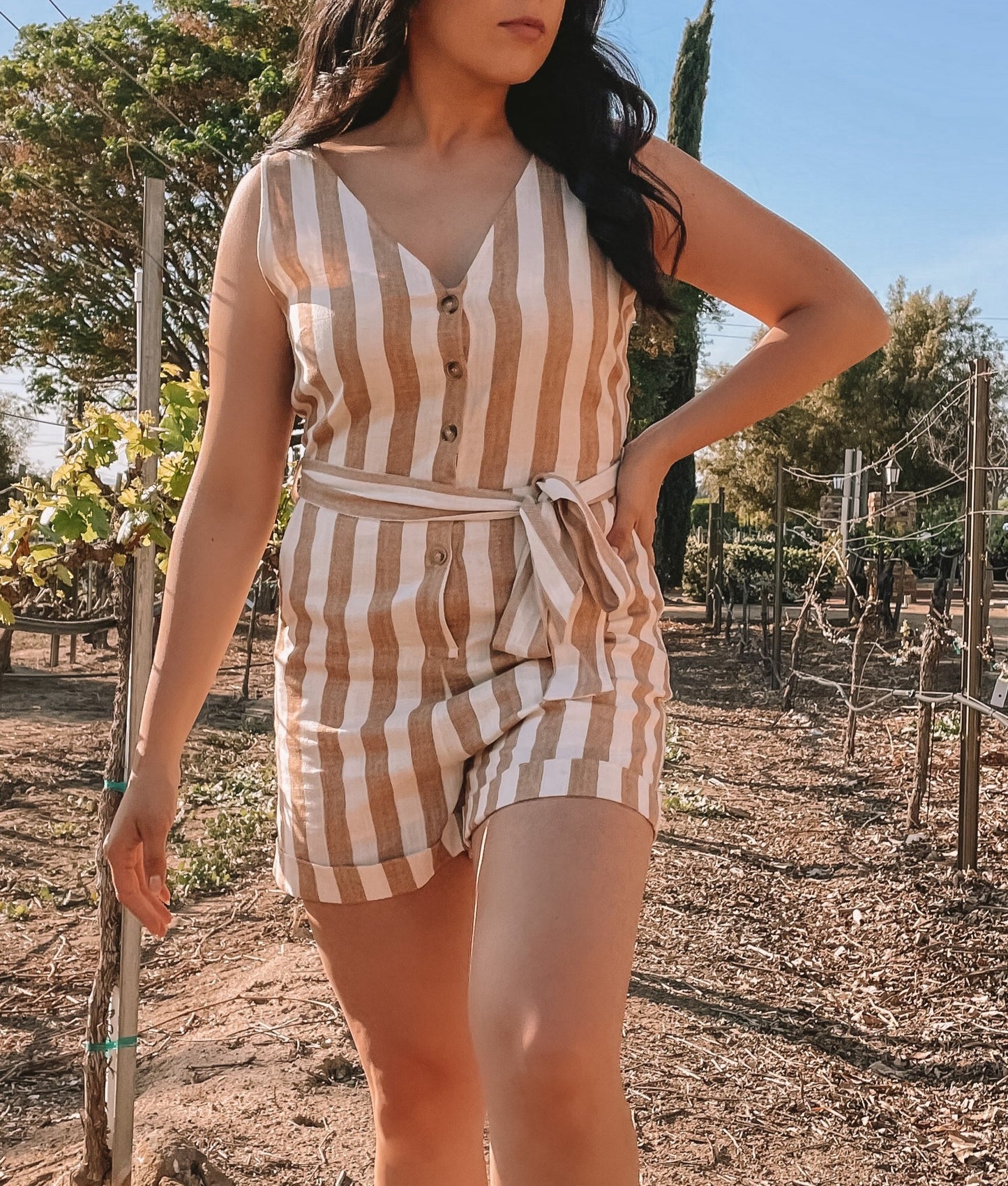 COASTAL LIVIN' ROMPER (TAN AND CREAM)