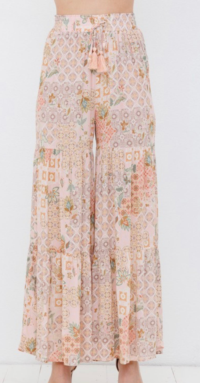 Spring Blush Wide Tiered Shirred Pants