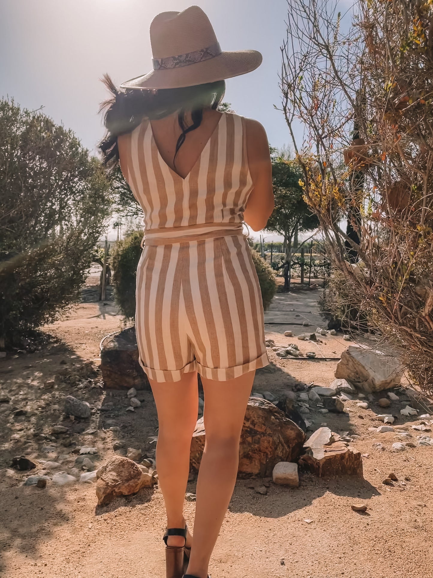COASTAL LIVIN' ROMPER (TAN AND CREAM)