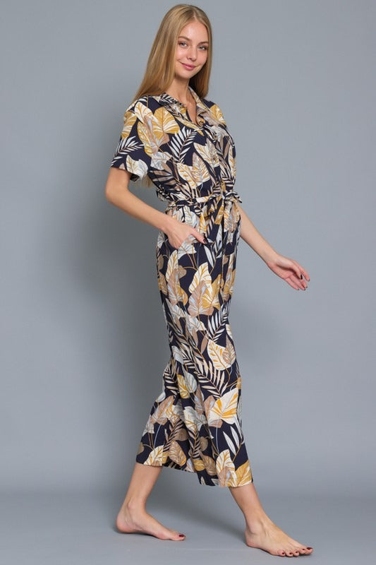 Catching Flights Collar Belted Jumpsuit
