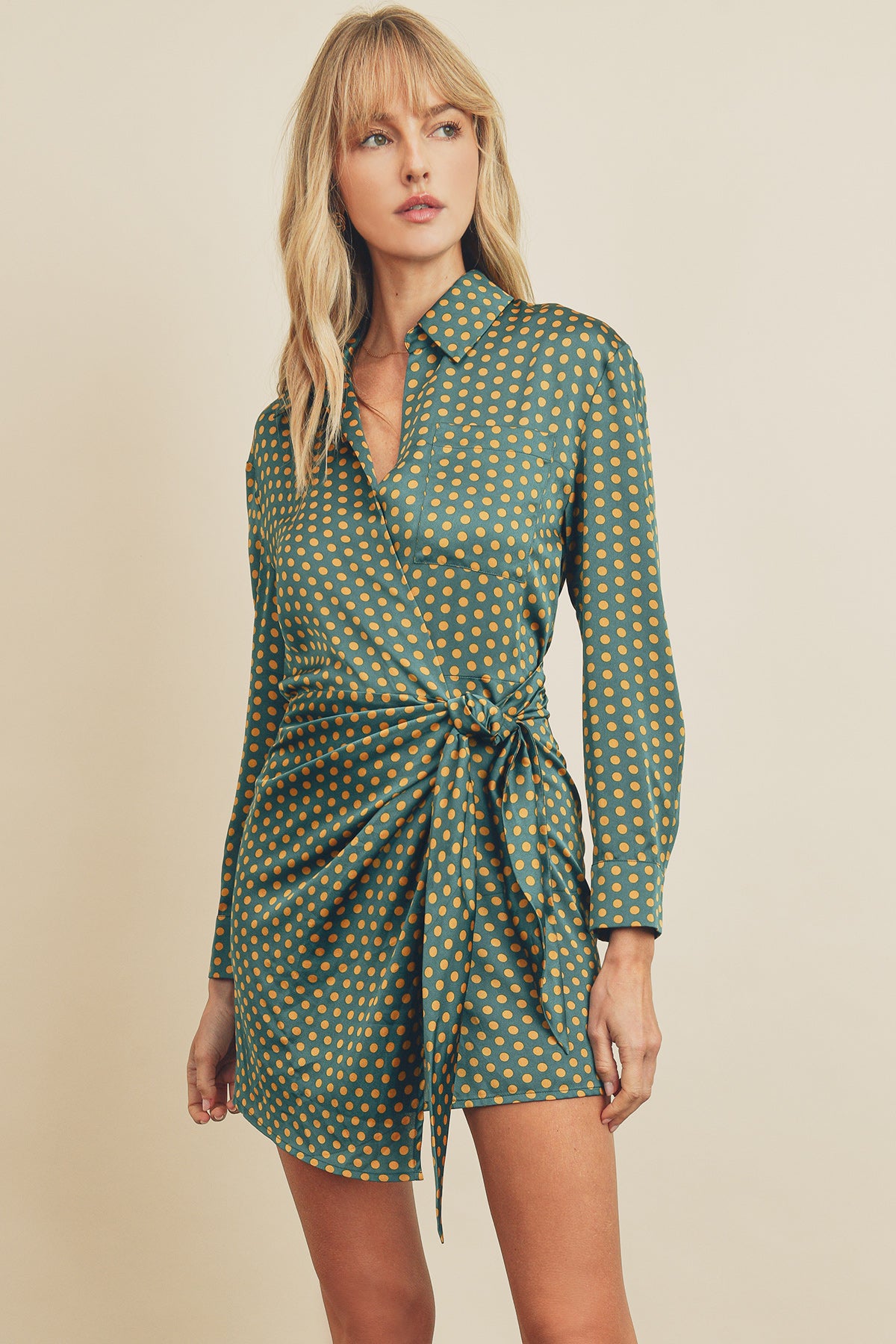 Connect the Dots Satin Shirt Dress