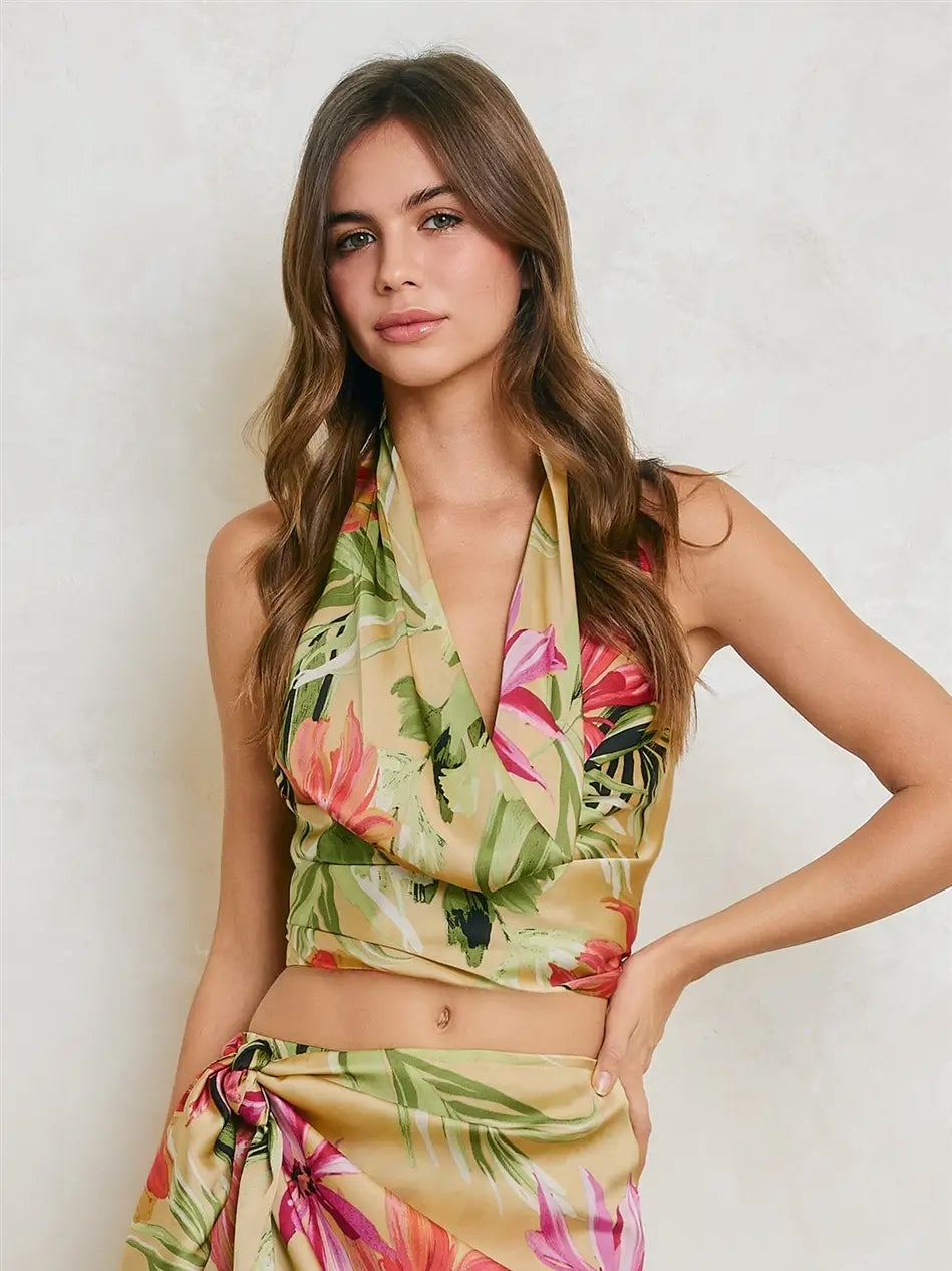 Rainforest Leaf Open Back Cowl Top
