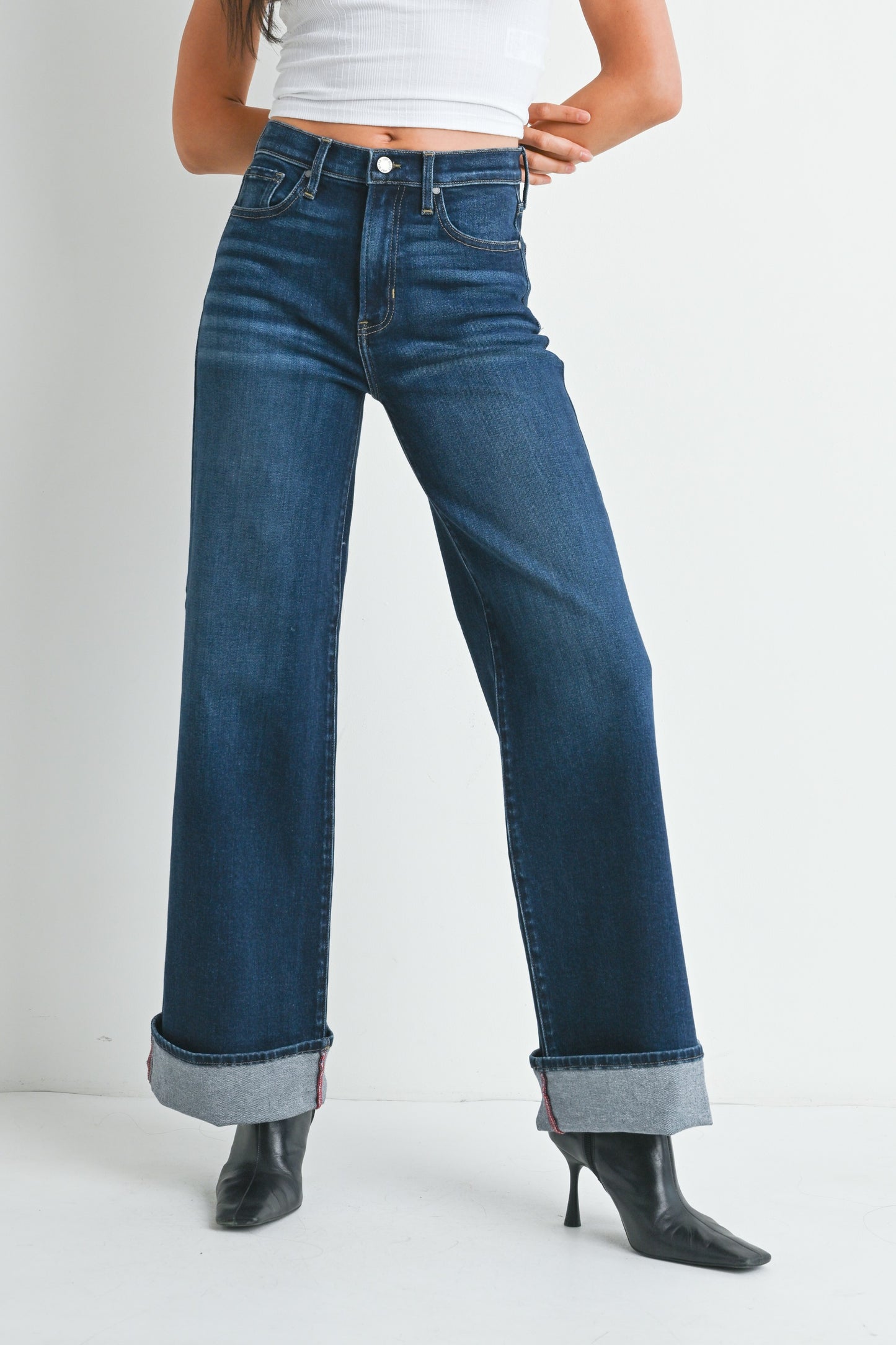 Cuffed Palazzo Premium Denim Jeans (Made in USA)