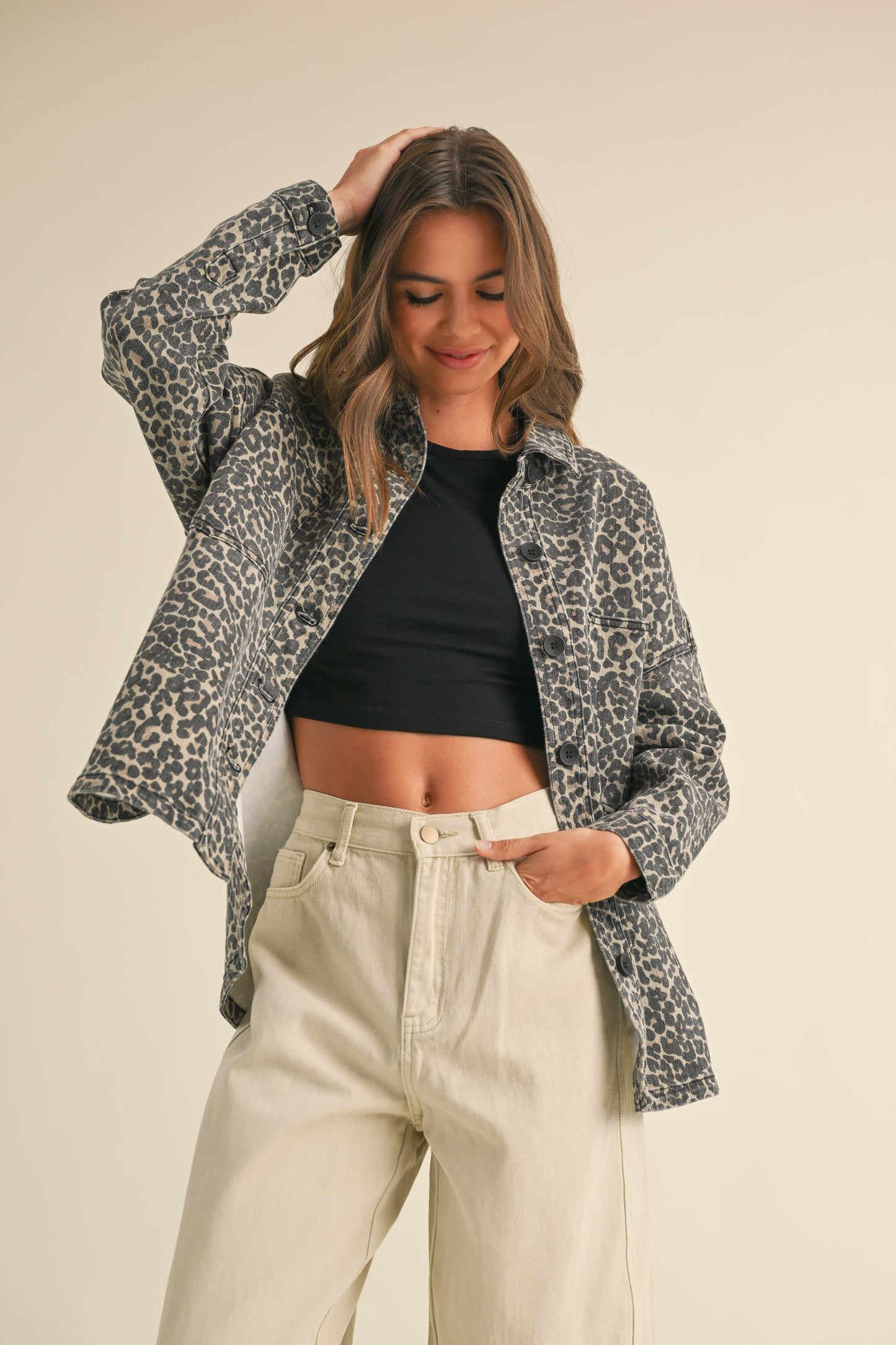 Reina Leopard Oversized Stretch Shacket