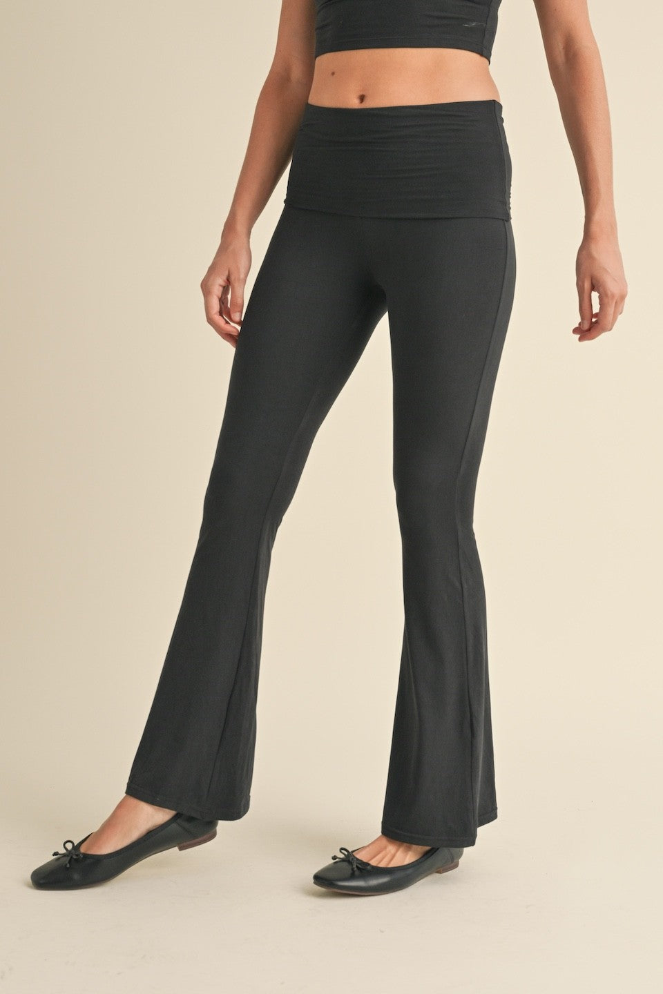 Bestie Black Knit Foldover Flared Pants