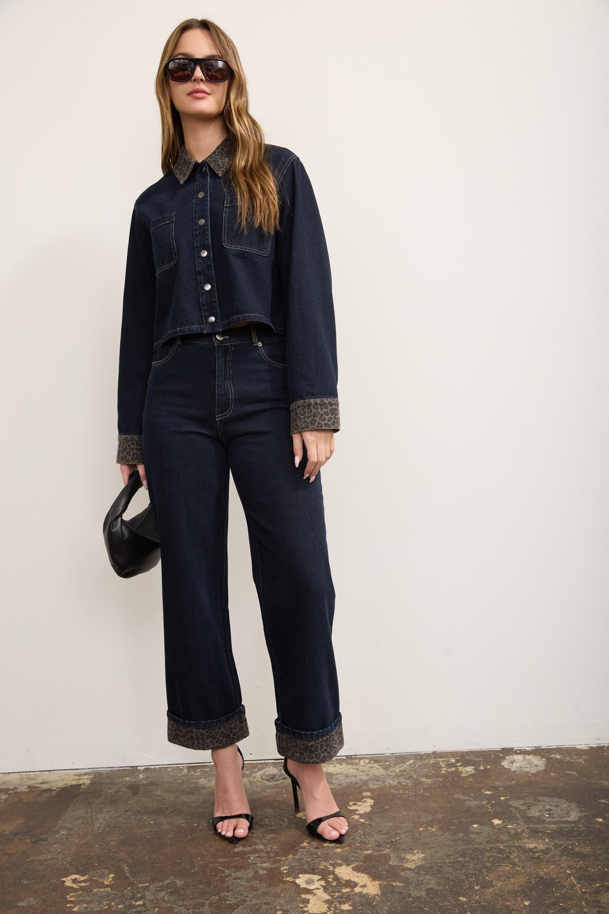 Leopard Energy Cuff Detail Wide Leg Denim Jeans