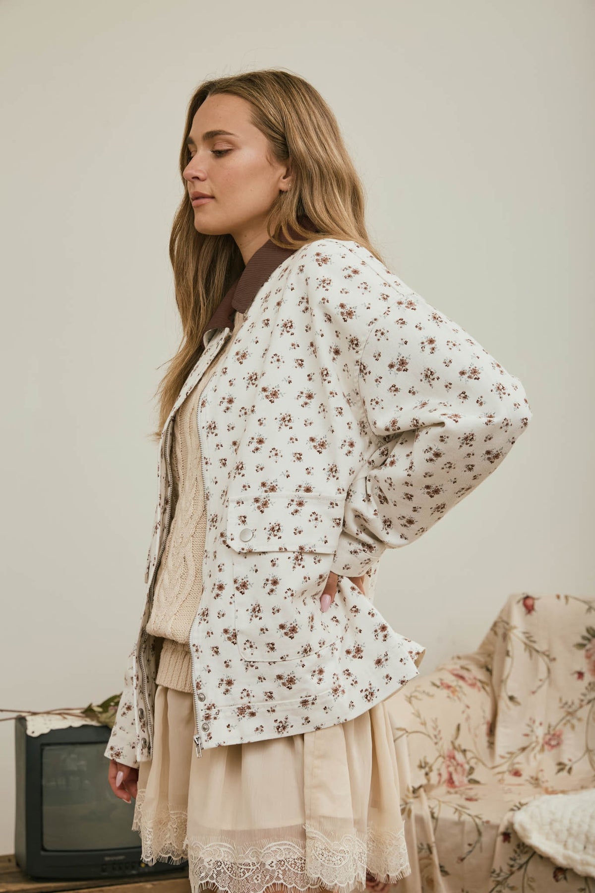 Julian Floral Corduroy Collar Denim Jacket