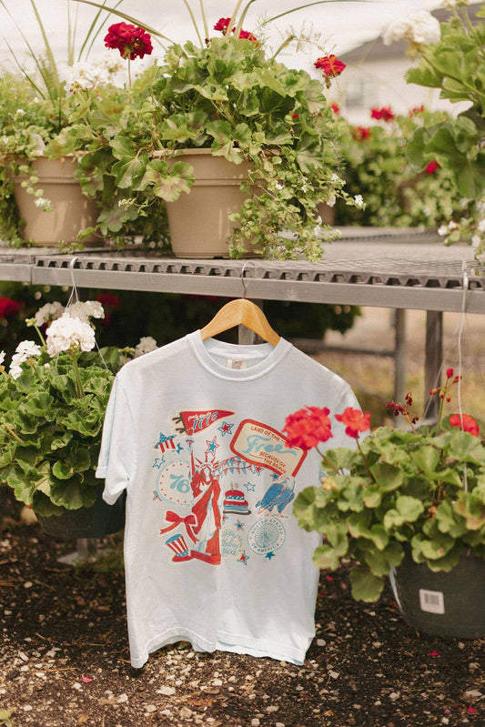 USA STICKER PATCH TEE / 4th of July Graphic TEE