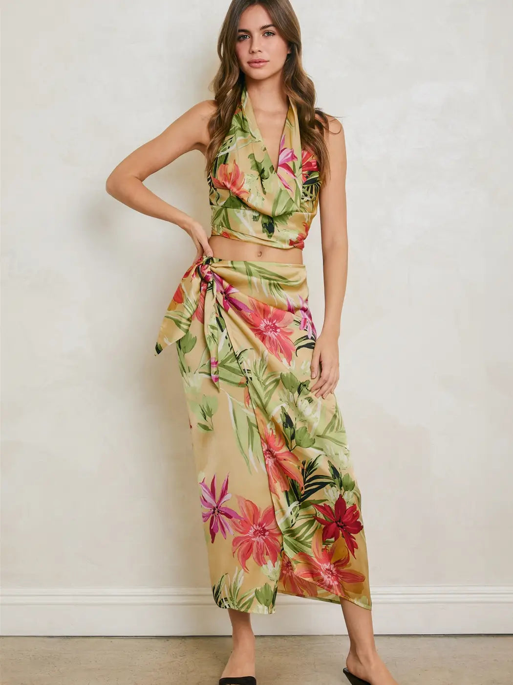 Rainforest Leaf Open Back Cowl Top