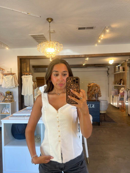 Linen Flutter Front Button Top