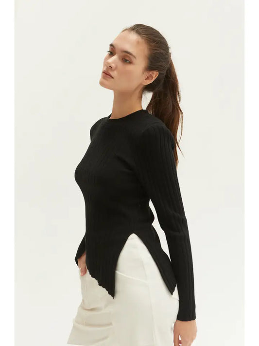 Danielle Rib Knit Asymmetric Hem Top