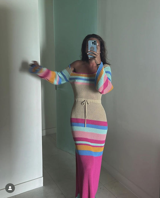 World Traveler Crochet Collage Dress