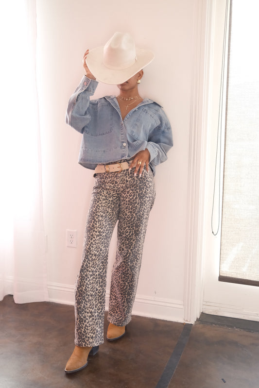 Reina Leopard Print Relaxed Straight Pants