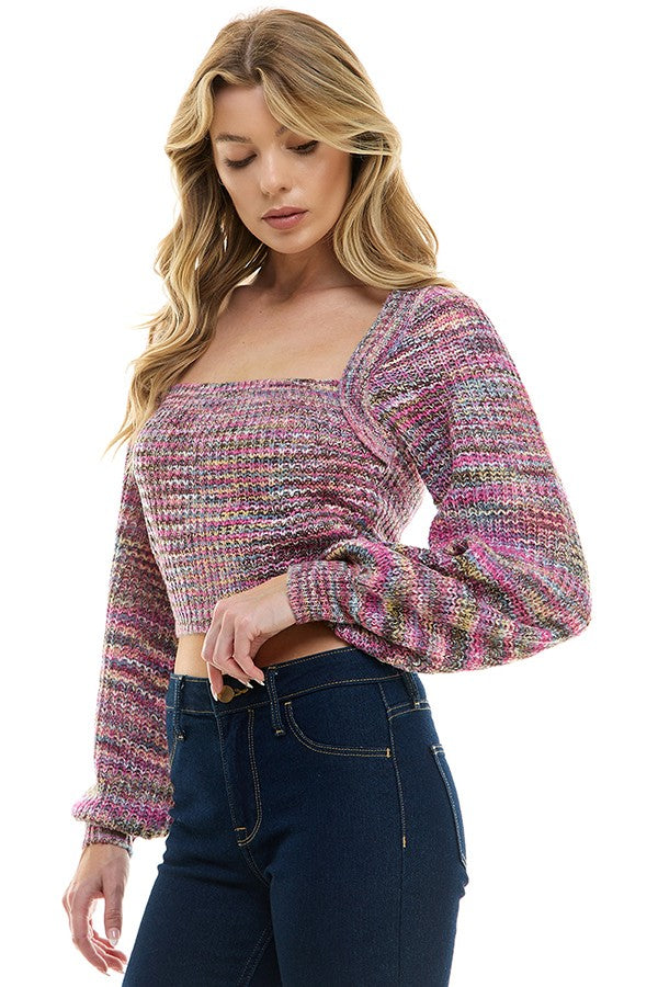 Sweet as Candy Cropped Square Neck Bolero Style Sweater