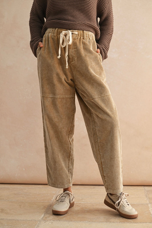 Corduroy Front Tie Pants