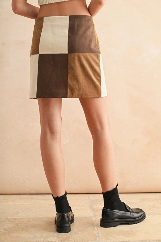 Patched Suede Skirt