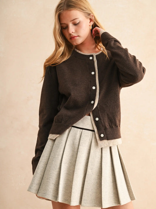 Color Contrast Front Button Cardigan