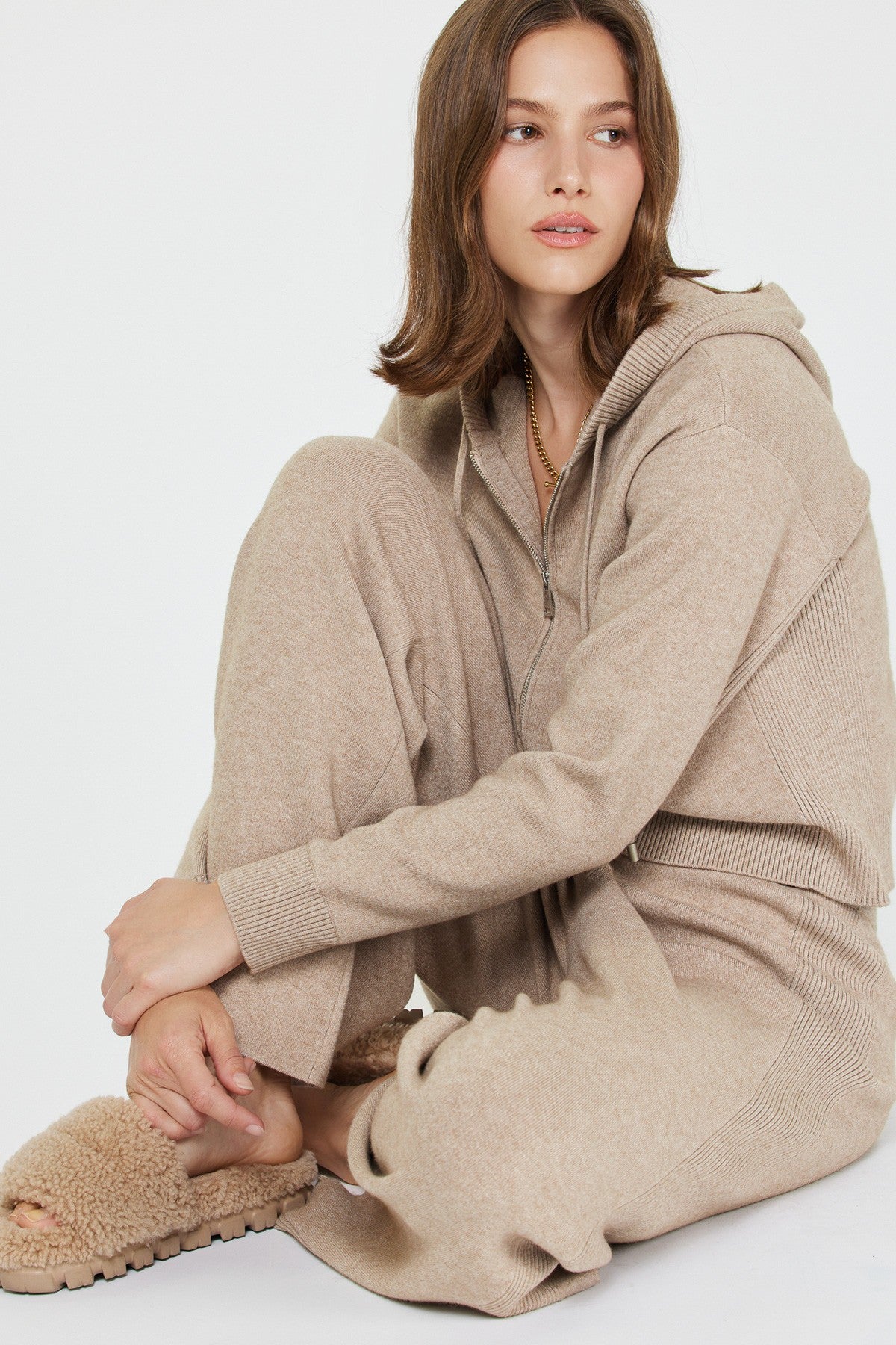 Cropped Zip-up Knit Hoodie