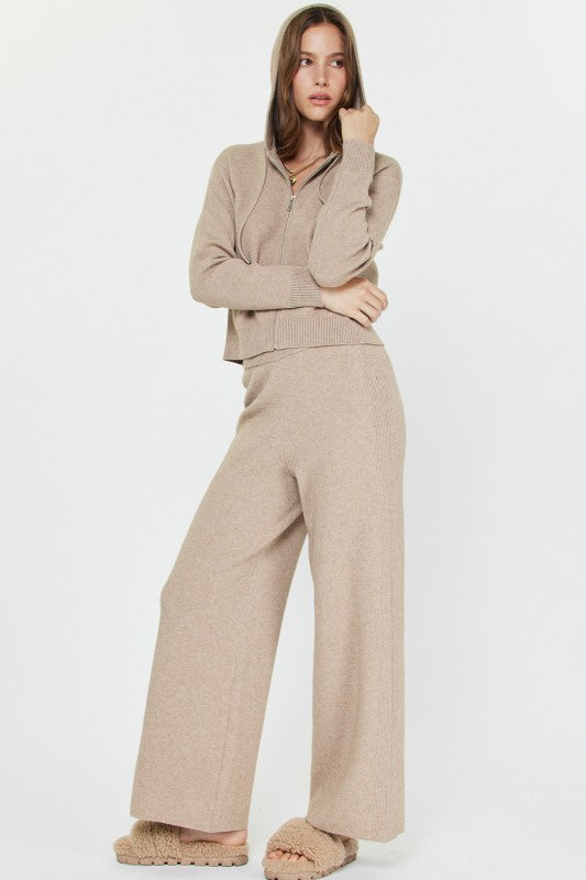 Cropped Zip-up Knit Hoodie