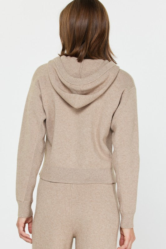 Cropped Zip-up Knit Hoodie