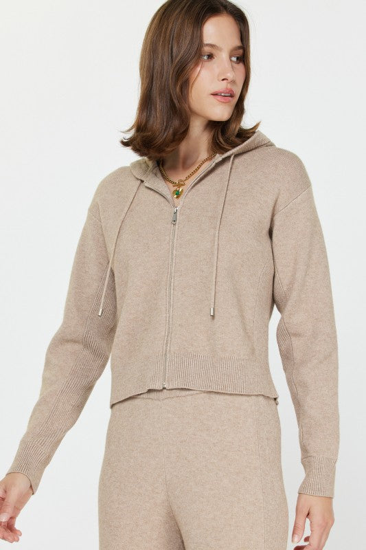 Cropped Zip-up Knit Hoodie