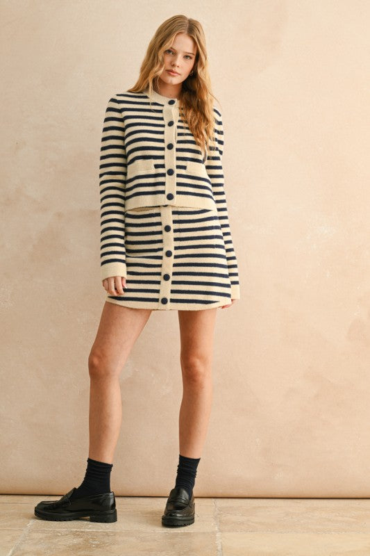 Stripped Knitted Button Down Skirt