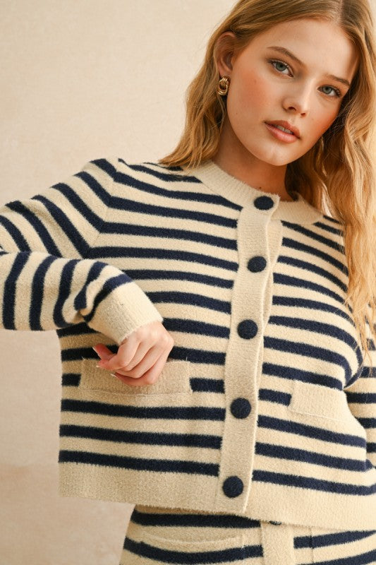 Button Down Stripped Cardigan