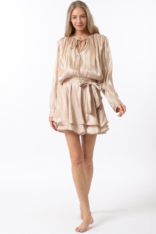 Champagne Blues Front Tie Mini Dress