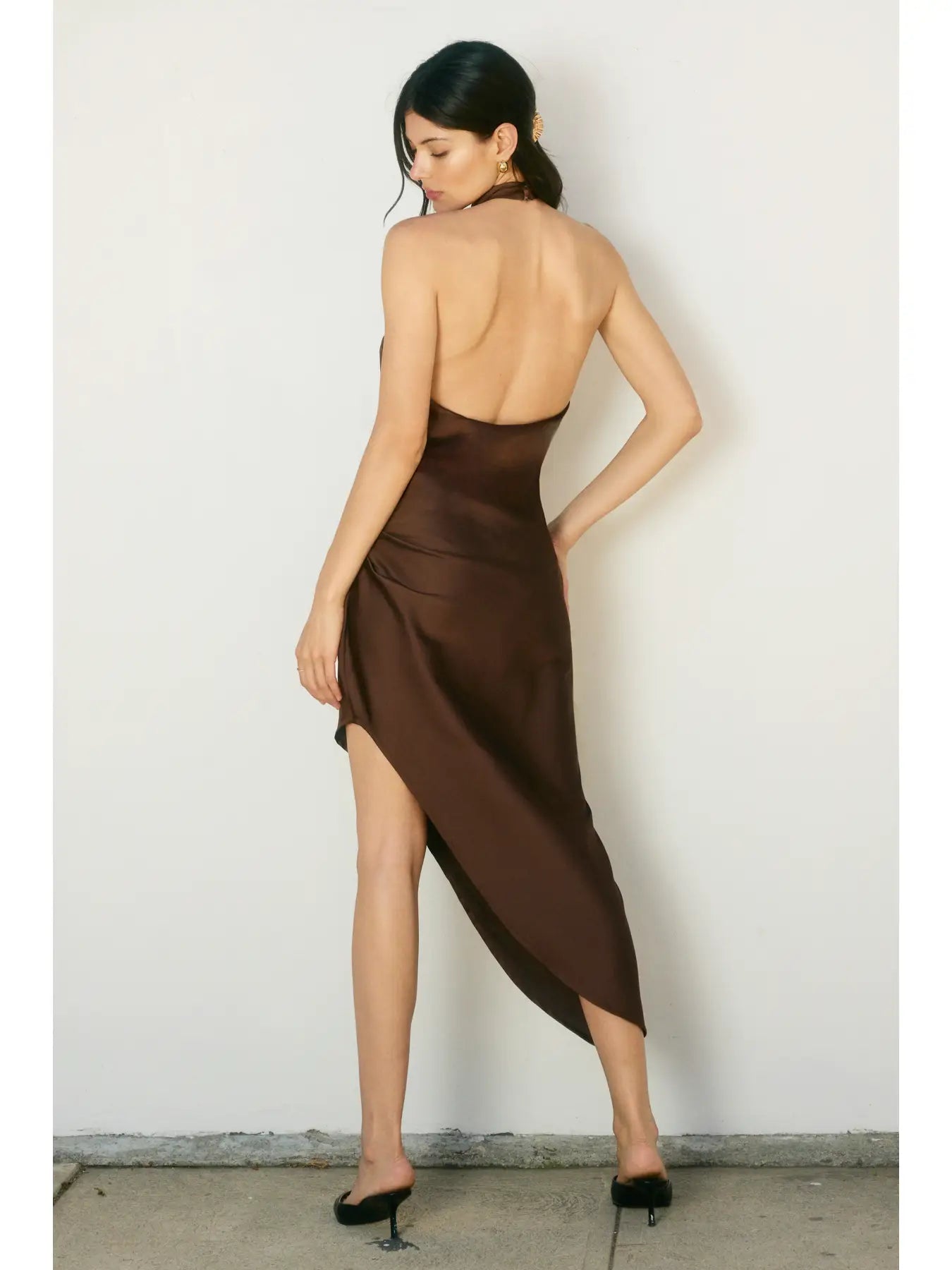 Dull Satin Side Pleaded Maxi Dress