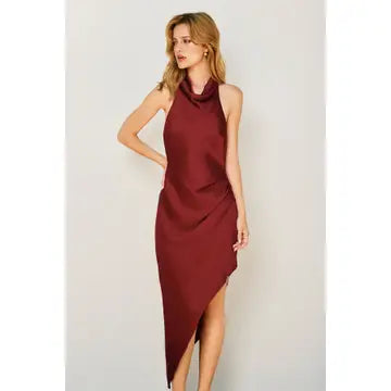 Dull Satin Side Pleaded Maxi Dress