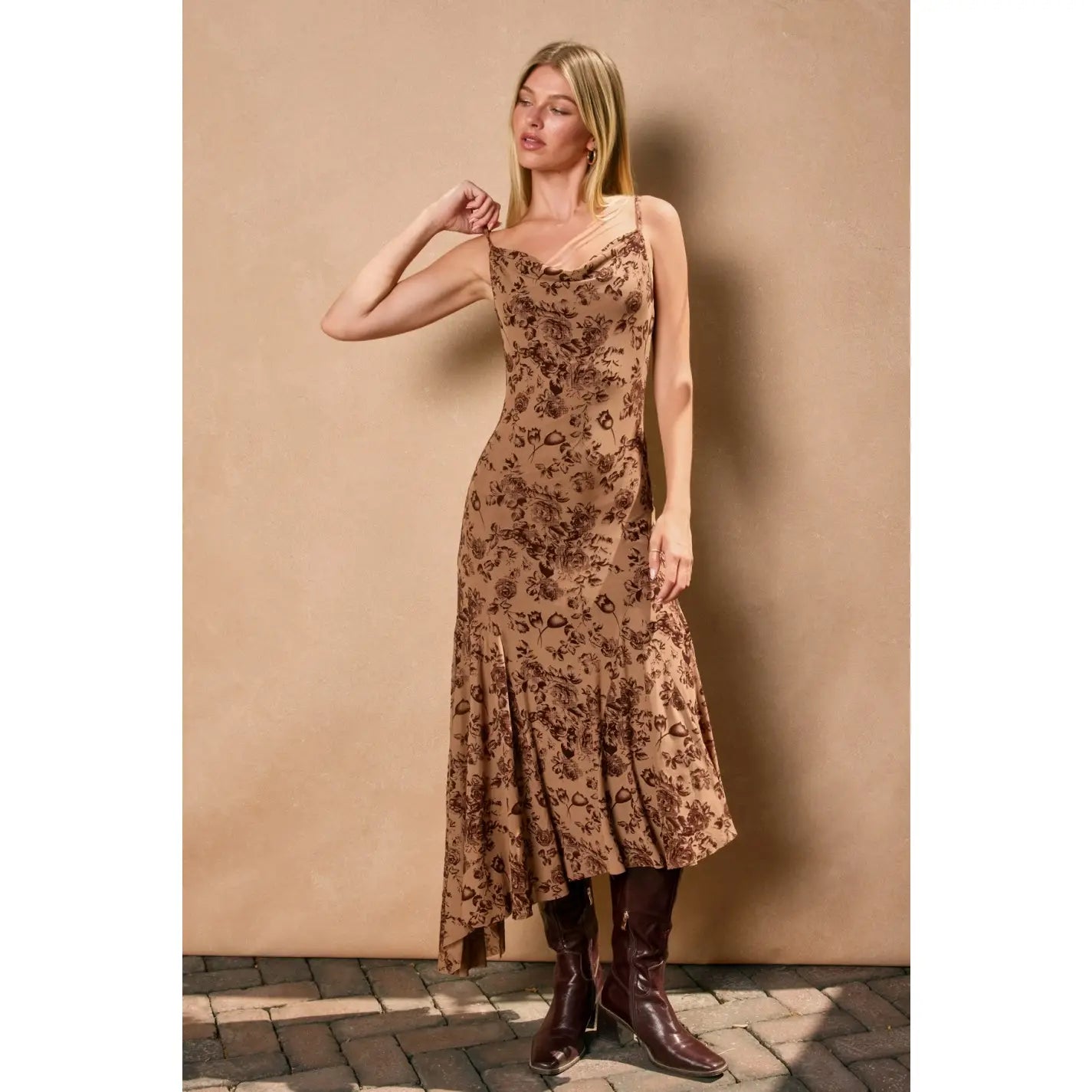 Amber Drift Diagonal Flared Hem Dress