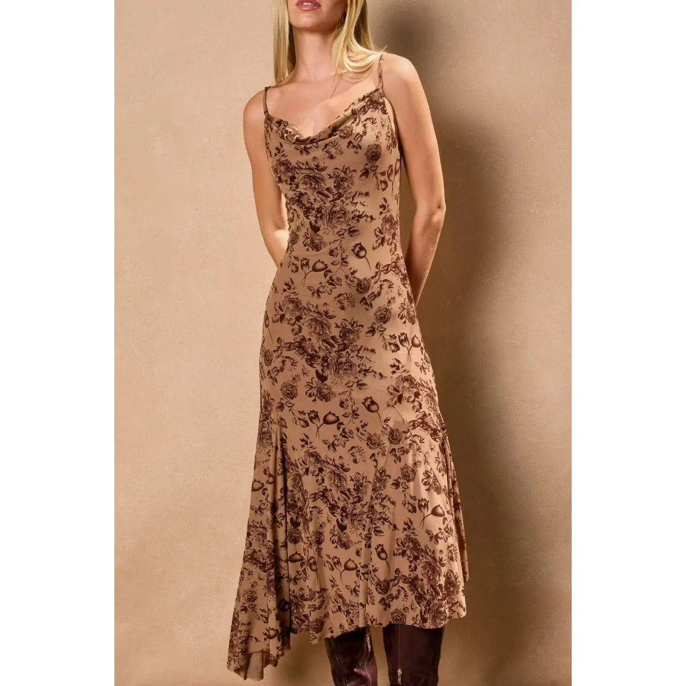 Amber Drift Diagonal Flared Hem Dress