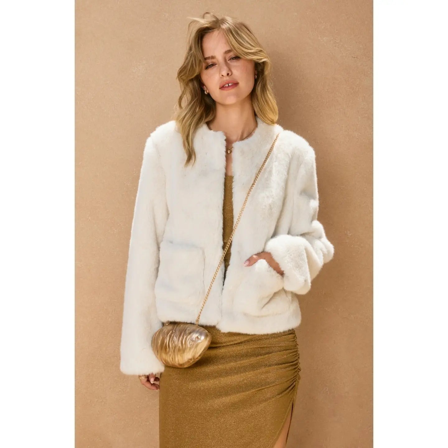 Wind Whispers Faux Fur Patch Pocket Jacket
