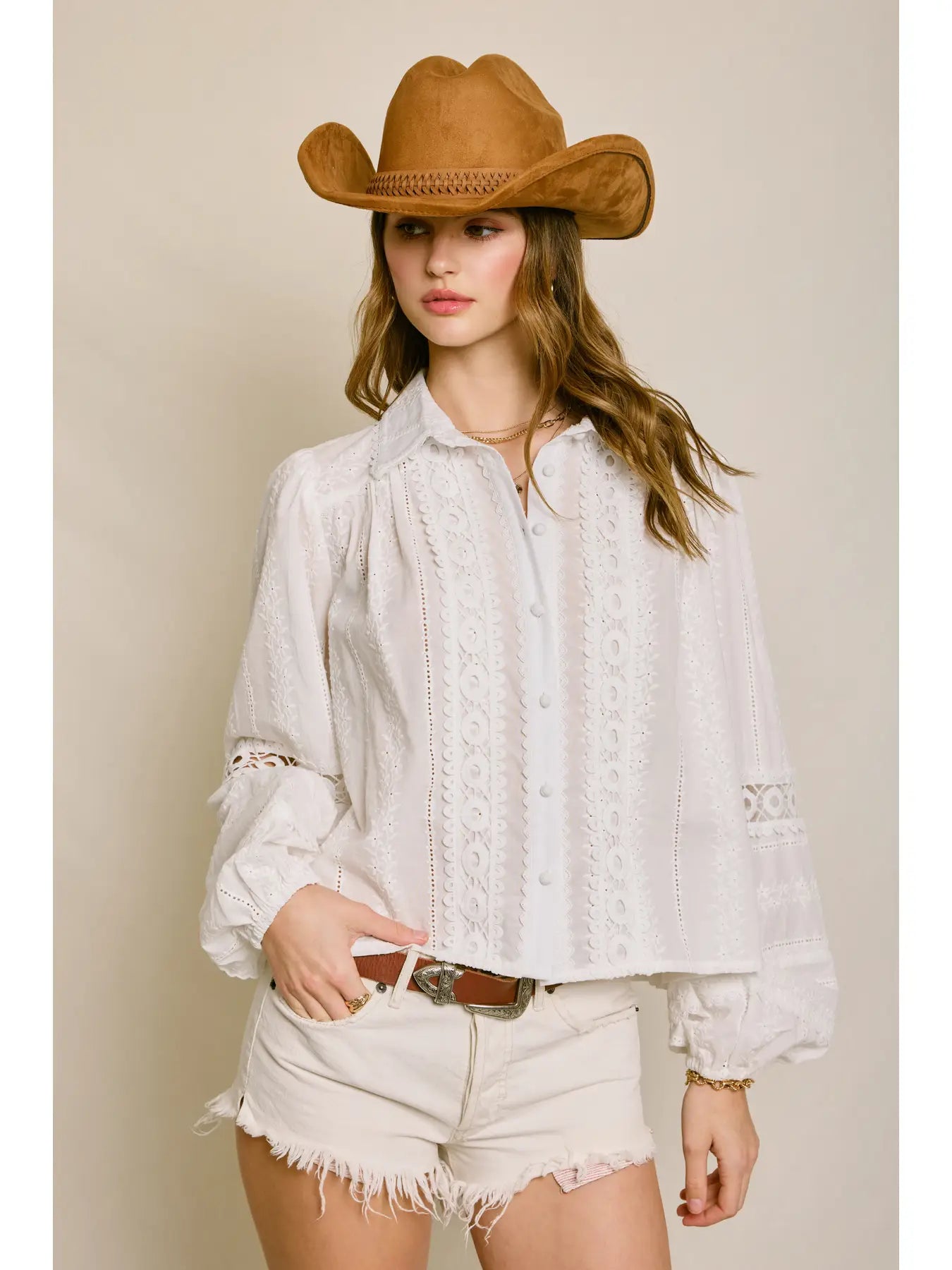 Sunbeam Eyelet Lace-Up Blouse
