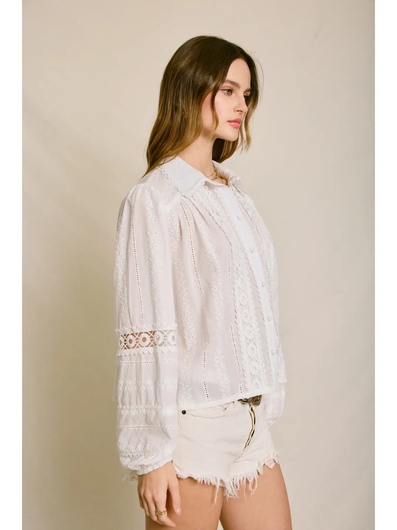 Sunbeam Eyelet Lace-Up Blouse