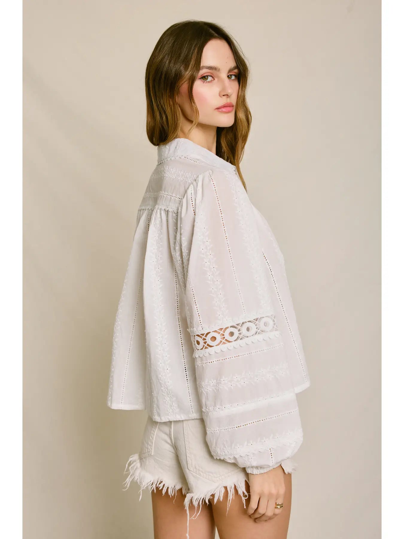 Sunbeam Eyelet Lace-Up Blouse