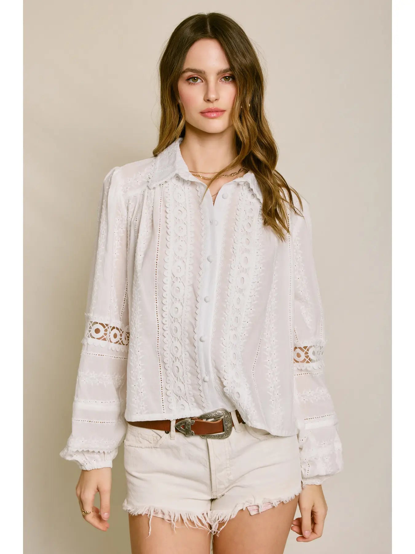 Sunbeam Eyelet Lace-Up Blouse