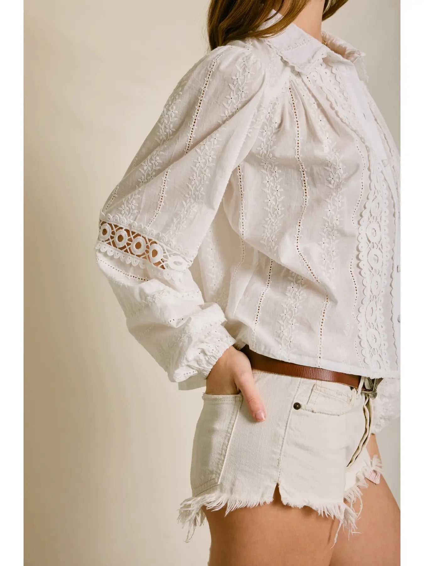 Sunbeam Eyelet Lace-Up Blouse
